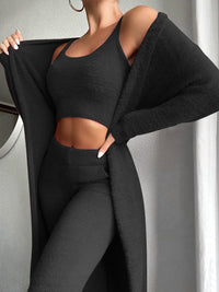 Women's Plush Knit 3 Piece Set - Crop Top Cardigan & Pants Loungewear Set - Gloss & Grit