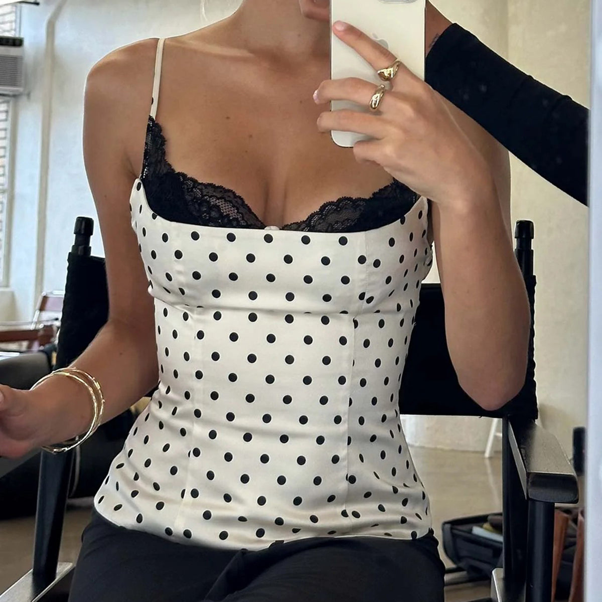 Polka Dot Lace Trim Camisole Tank Top - Gloss & Grit