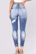 High Rise Distressed Skinny Jeans in Stretch Denim - Gloss & Grit