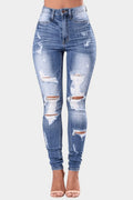 High Rise Distressed Skinny Jeans in Stretch Denim - Gloss & Grit