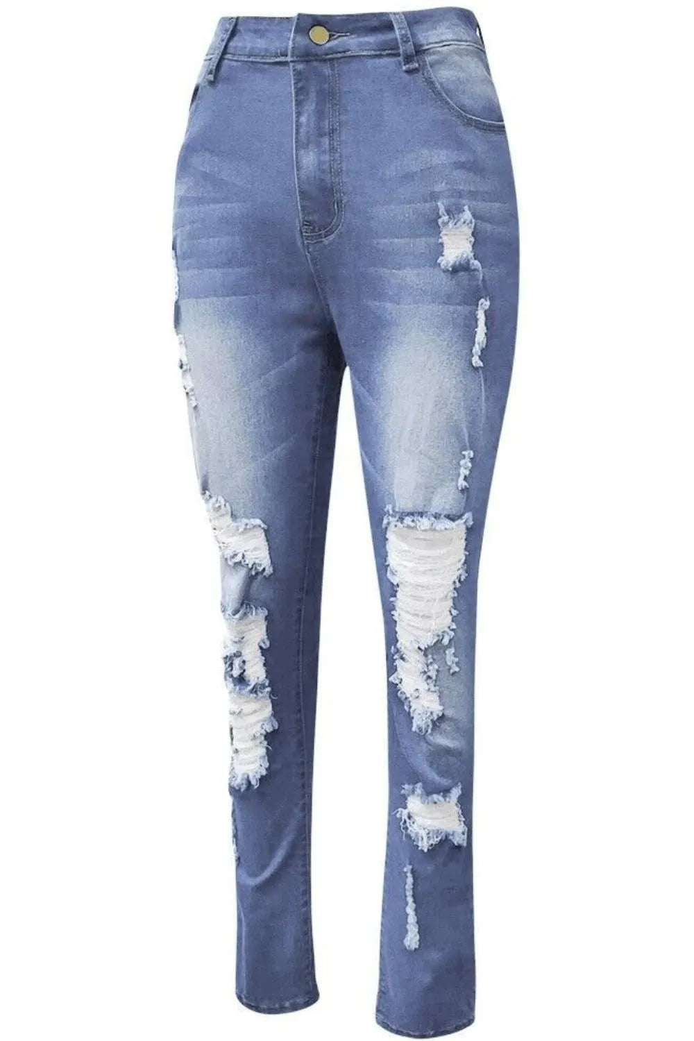High Rise Distressed Skinny Jeans in Stretch Denim - Gloss & Grit