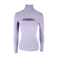 Women’s Purple Mock Neck Cutout Long Sleeve Top – Slim Fit Going Out - Gloss & Grit