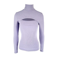 Women’s Purple Mock Neck Cutout Long Sleeve Top – Slim Fit Going Out - Gloss & Grit