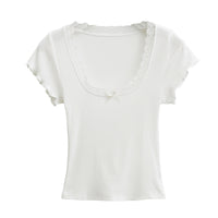 Women’s Ribbed Lace‑Trim Top Scoop Neck Soft Knit Slim Fit - Gloss & Grit