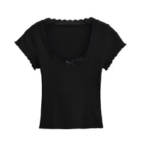 Women’s Ribbed Lace‑Trim Top Scoop Neck Soft Knit Slim Fit - Gloss & Grit
