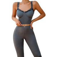 Women’s Ribbed Lounge Set Grey Crop Cami Top & Pants – Cozy & Chic Two-Piece - Gloss & Grit