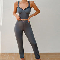 Women’s Ribbed Lounge Set Grey Crop Cami Top & Pants – Cozy & Chic Two-Piece - Gloss & Grit