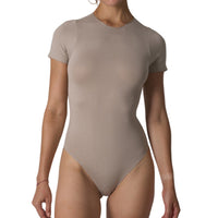 Women’s Seamless High Waist Yoga Bodysuit – Short Sleeve Skims Dupe Jumpsuit - Gloss & Grit