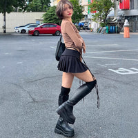 Women’s Tie-Front Collared Long Sleeve Top – Y2K Slim Fit Going Out - Gloss & Grit