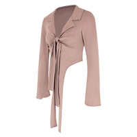 Women’s Tie-Front Collared Long Sleeve Top – Y2K Slim Fit Going Out - Gloss & Grit