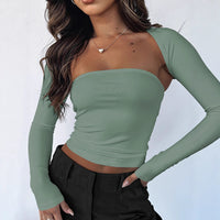 Women’s Tube Top & Bolero Shrug 2-Piece Set – Long Sleeve Going Out Top - Gloss & Grit