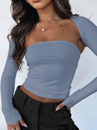 Women’s Tube Top & Bolero Shrug 2-Piece Set – Long Sleeve Going Out Top - Gloss & Grit