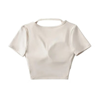 Women's Workout Halter Crop Top - Short Sleeve Slim Fit - Gloss & Grit