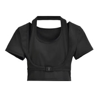 Women's Workout Halter Crop Top - Short Sleeve Slim Fit - Gloss & Grit