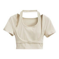 Women's Workout Halter Crop Top - Short Sleeve Slim Fit - Gloss & Grit