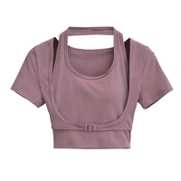 Women's Workout Halter Crop Top - Short Sleeve Slim Fit - Gloss & Grit