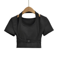 Women's Workout Halter Crop Top - Short Sleeve Slim Fit - Gloss & Grit