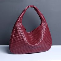 Women’s Woven Crescent Shoulder Bag – Minimalist Zip‑Top Dumpling Purse - Gloss & Grit