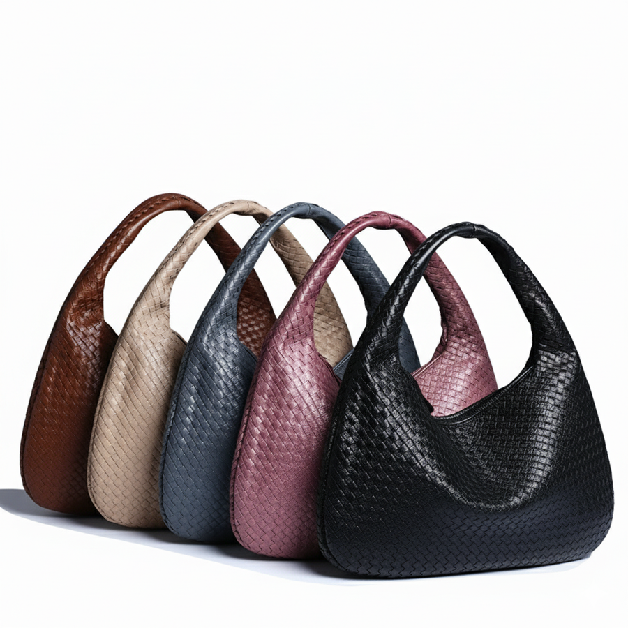 Women’s Woven Crescent Shoulder Bag – Minimalist Zip‑Top Dumpling Purse - Gloss & Grit