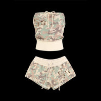 Women’s Y2K Camo Tube Top and Shorts Set – Retro 2 Piece Outfit - Gloss & Grit