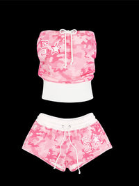 Women’s Y2K Camo Tube Top and Shorts Set – Retro 2 Piece Outfit - Gloss & Grit