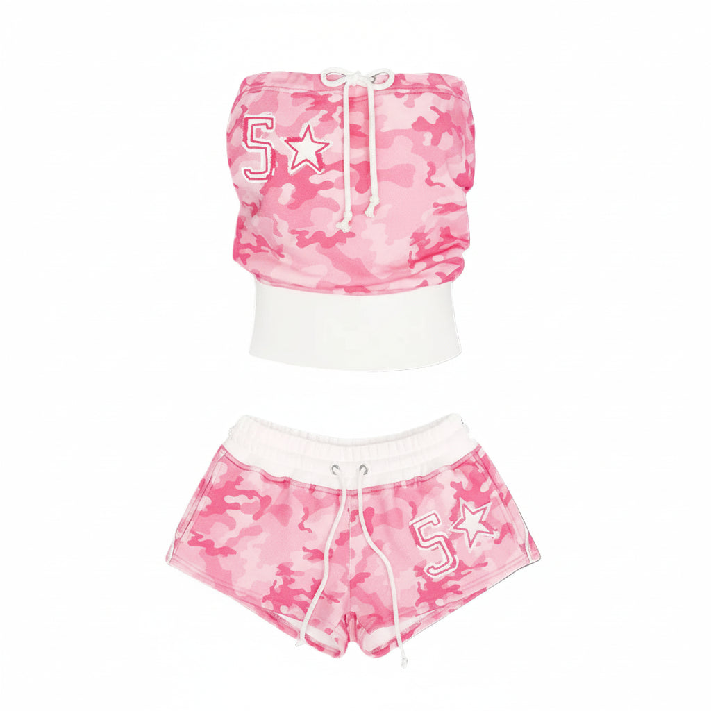 2-Piece Camo Tube Top and Matching Shorts Set