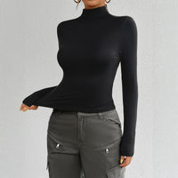 Women’s Y2K Slim Fit Mock Neck Long Sleeve Top – Solid Color Knit - Gloss & Grit