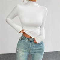 Women’s Y2K Slim Fit Mock Neck Long Sleeve Top – Solid Color Knit - Gloss & Grit