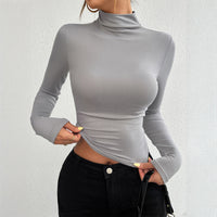 Women’s Y2K Slim Fit Mock Neck Long Sleeve Top – Solid Color Knit - Gloss & Grit