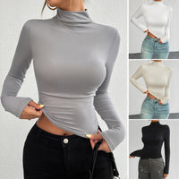 Women’s Y2K Slim Fit Mock Neck Long Sleeve Top – Solid Color Knit - Gloss & Grit