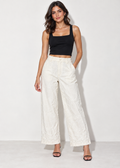 Front model view of cream Zara ZW Collection embroidered wide-leg pants